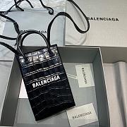 BALENCIAGA SHOPPING PHONE HOLDER IN BLACK CROCODILE EMBOSSED 5938260 SIZE 12 CM - 1
