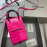 BALENCIAGA SHOPPING PHONE HOLDER IN PINK CROCODILE EMBOSSED 5938260 SIZE 12 CM - 1