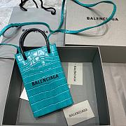 BALENCIAGA SHOPPING PHONE HOLDER IN TURQUOISE BLUE CROCODILE EMBOSSED 5938260 SIZE 12 CM - 1