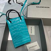 BALENCIAGA SHOPPING PHONE HOLDER IN TURQUOISE BLUE CROCODILE EMBOSSED 5938260 SIZE 12 CM - 6