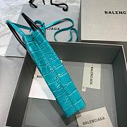 BALENCIAGA SHOPPING PHONE HOLDER IN TURQUOISE BLUE CROCODILE EMBOSSED 5938260 SIZE 12 CM - 5
