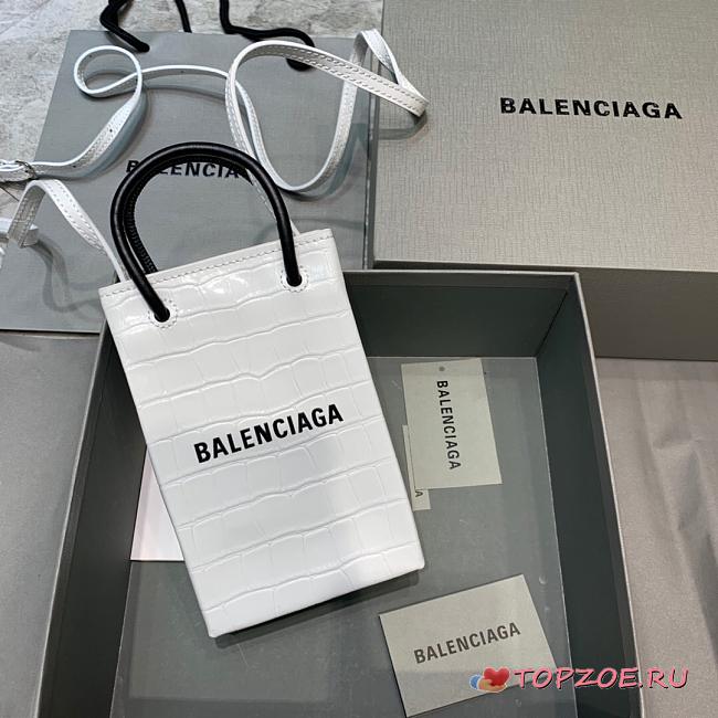 BALENCIAGA SHOPPING PHONE HOLDER IN WHITE CROCODILE EMBOSSED 5938260 SIZE 12 CM - 1