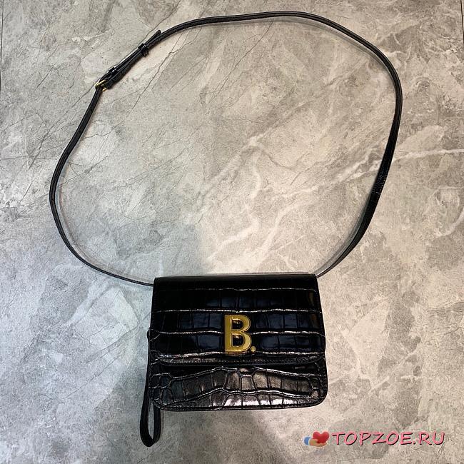 BALENCIAGA B SHOULDER BAG IN BLACK CROCODILE EMBOSSED 592898 SIZE 18.5 CM - 1