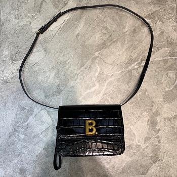 BALENCIAGA B SHOULDER BAG IN BLACK CROCODILE EMBOSSED 592898 SIZE 18.5 CM