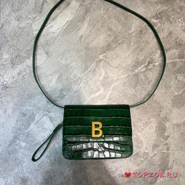 BALENCIAGA B SHOULDER BAG IN EMERALD GREEN CROCODILE EMBOSSED 592898 SIZE 18.5 CM - 1