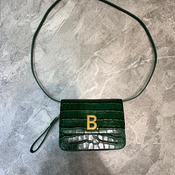 BALENCIAGA B SHOULDER BAG IN EMERALD GREEN CROCODILE EMBOSSED 592898 SIZE 18.5 CM