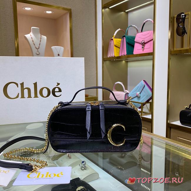  CHLOE C MINI VANITY BAG IN CROCODILE EMBOSSED BLACK S225 SIZE 19 CM - 1