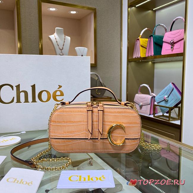 CHLOE C MINI VANITY BAG IN CROCODILE EMBOSSED PEACH S225 SIZE 19 CM - 1