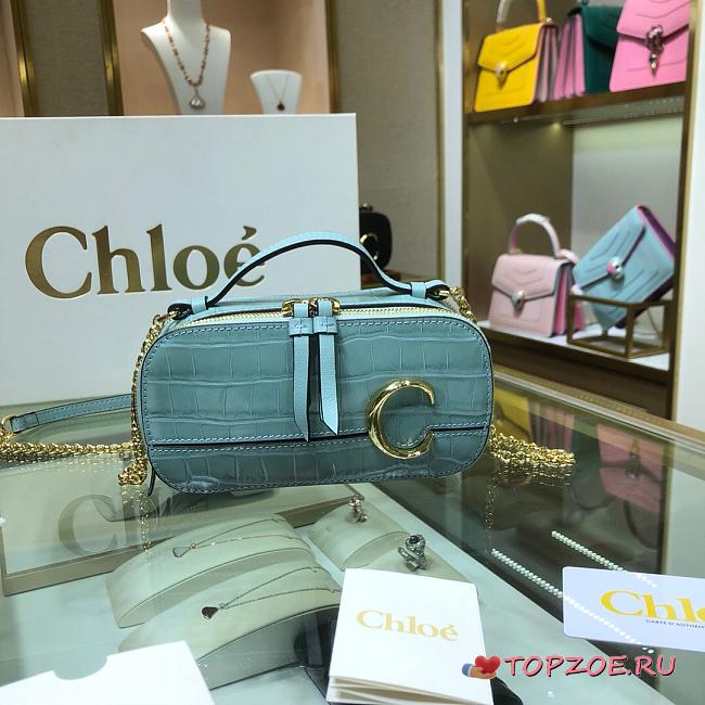 CHLOE C MINI VANITY BAG IN CROCODILE EMBOSSED LIGHT BLUE S225 SIZE 19 CM - 1