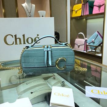 CHLOE C MINI VANITY BAG IN CROCODILE EMBOSSED LIGHT BLUE S225 SIZE 19 CM