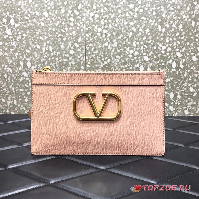VALENTINO V LOGO POUCH POWDER PINK SIZE 25 CM - 1