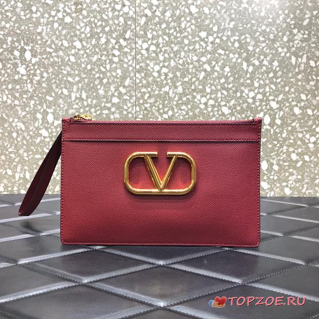 VALENTINO V LOGO POUCH BORDEAUX SIZE 25 CM - 1