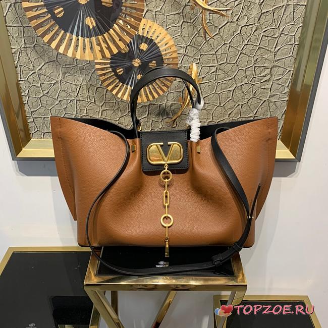 VALENTINO GARAVANI ESCAPE LARGE TOTE BAG BROWN SIZE 31 CM - 1