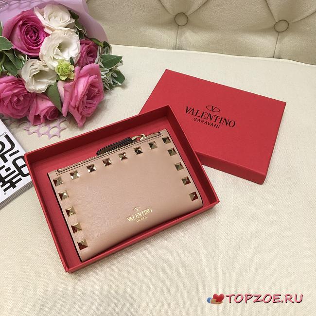 VALENTINO ROCKSTUD COIN PURSE AND CARDHOLDER DARK BEIGE SIZE 13 CM - 1