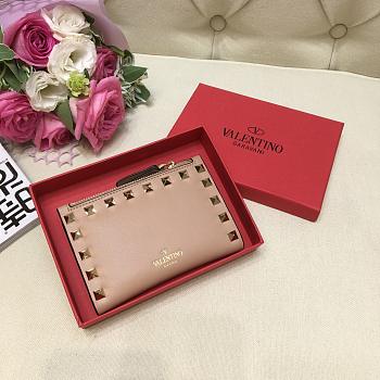 VALENTINO ROCKSTUD COIN PURSE AND CARDHOLDER DARK BEIGE SIZE 13 CM