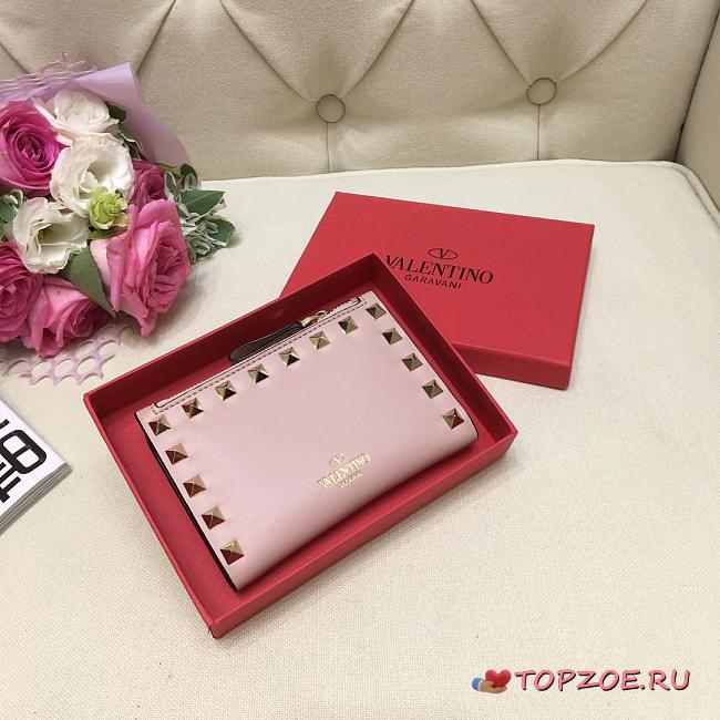 VALENTINO ROCKSTUD COIN PURSE AND CARDHOLDER POWDER PINK SIZE 13 CM - 1
