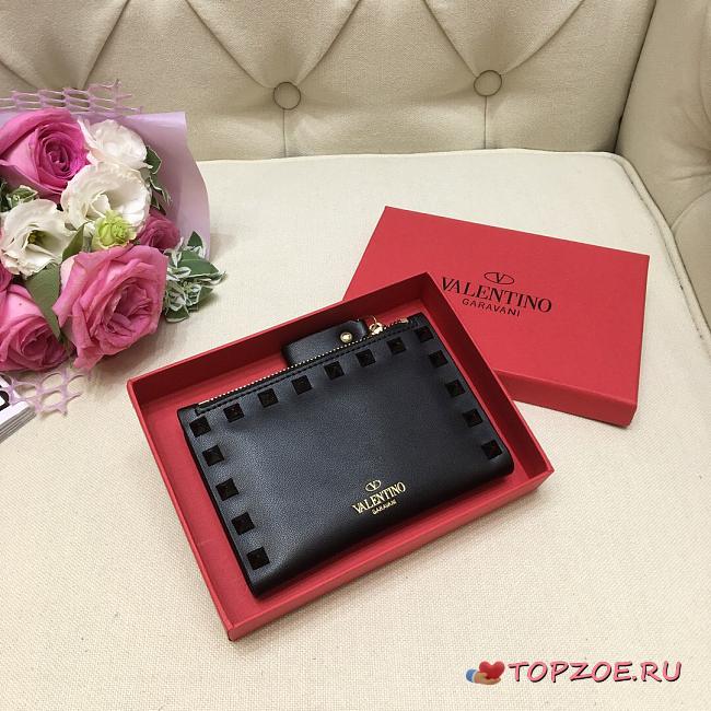 VALENTINO ROCKSTUD COIN PURSE AND CARDHOLDER FULL BLACK SIZE 13 CM - 1