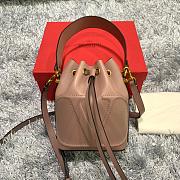 VALENTINO V LOGO LEATHER BUCKET BAG DARK BEIGE SIZE 15 CM - 1