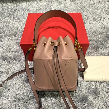 VALENTINO V LOGO LEATHER BUCKET BAG DARK BEIGE SIZE 15 CM