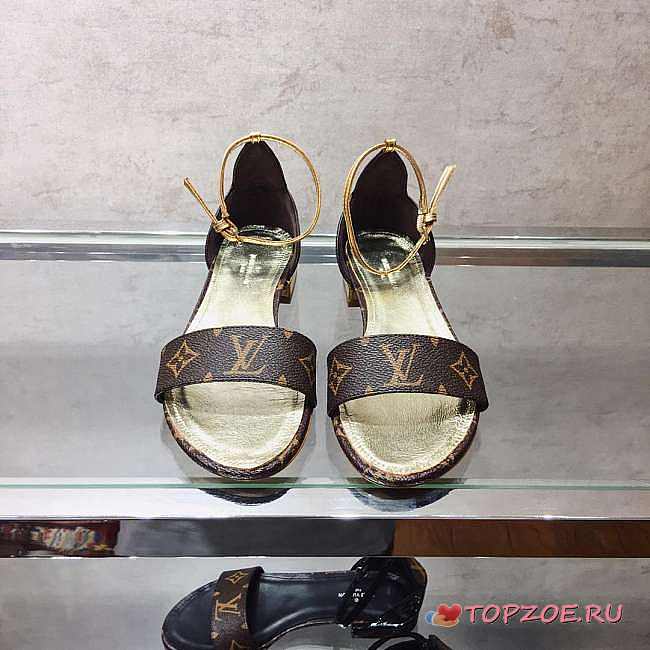 LV COWHIDE LEATHER SANDALS BLACK & GOLD  005 - 1