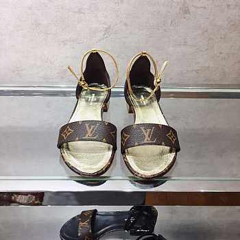 LV COWHIDE LEATHER SANDALS BLACK & GOLD  005