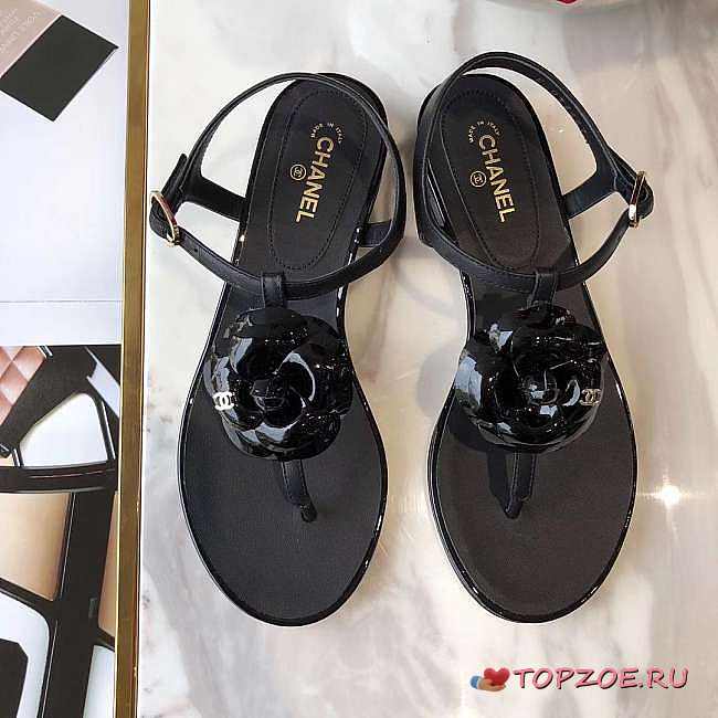 CHANEL CAMELLIA SANDALS BLACK C-02 - 1