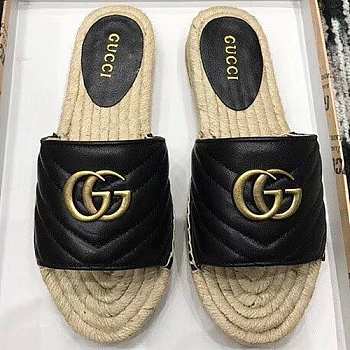 GUCCI LEATHER ESPADRILLE SLIPPERS G-01