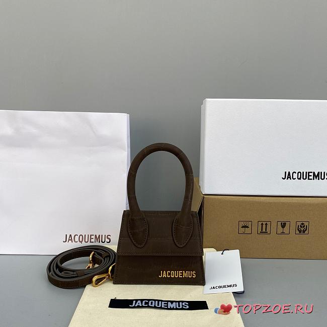 JACQUEMUS CHIQUITO CROCODILE PATTERN DARK BROWN 213BA01 SIZE 12 CM - 1