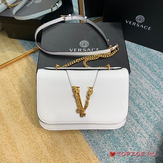 VERSACE VIRTUS CALFSKIN SHOULDER BAG WHITE DBFG985 SIZE 24 CM - 1