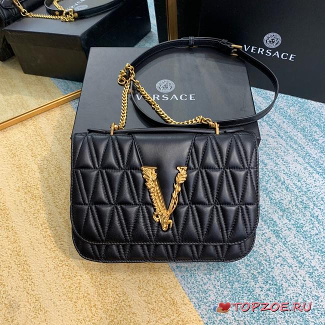VERSACE VIRTUS LAMPSKIN SHOULDER BAG BLACK DBFG985 SIZE 24 CM - 1