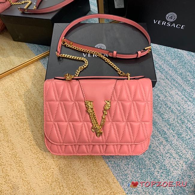 VERSACE VIRTUS LAMPSKIN SHOULDER BAG PINK DBFG985 SIZE 24 CM - 1