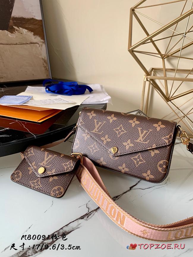 LV FÉLICIE KHAKI GREEN ROSE BEIGE STRAP & GO M80091 17 CM - 1