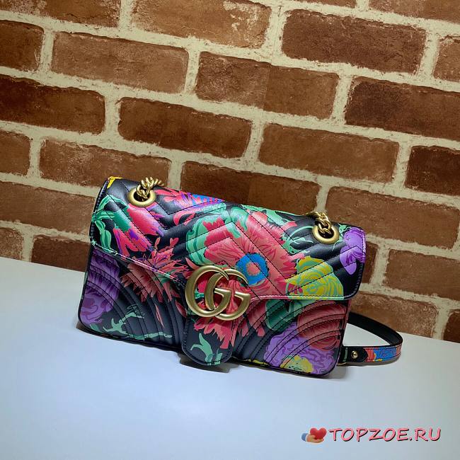 GUCCI GG MARMONT SMALL MATELASSÉ BLACK COLORFUL ‎443497 SIZE 26 CM - 1