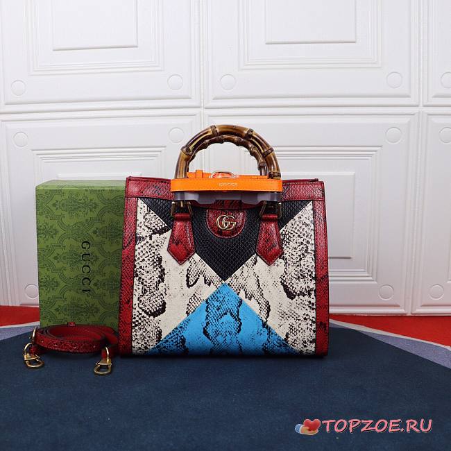 GUCCI DIANA SMALL RED PYTHON TOTE BAG 660195 SIZE 27 CM - 1