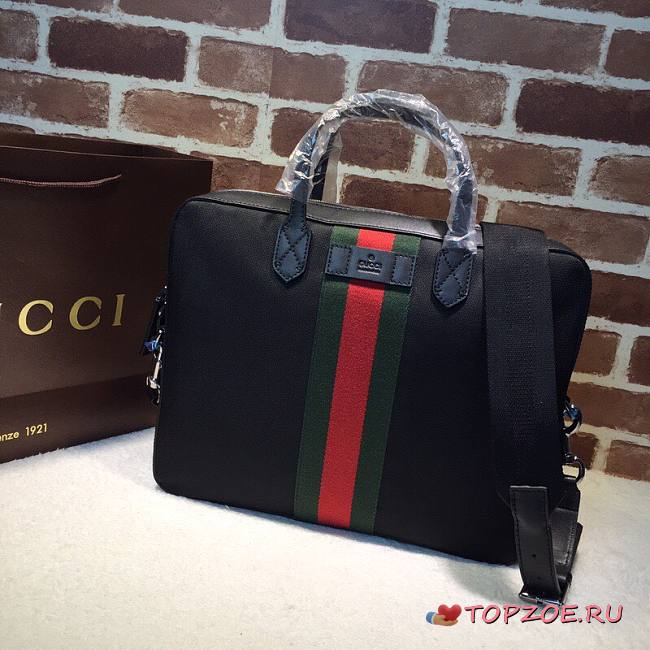 GUCCI GREEN/RED WEB BRIEFCASE BLACK 387102 SIZE 37 CM - 1
