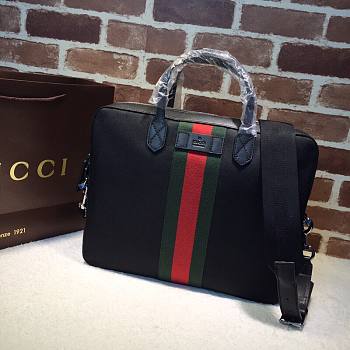 GUCCI GREEN/RED WEB BRIEFCASE BLACK 387102 SIZE 37 CM