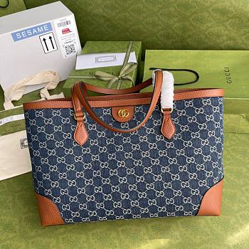 GUCCI OPHIDIA GG JACQUARD DENIM MEDIUM TOTE 631685 SIZE 38 CM