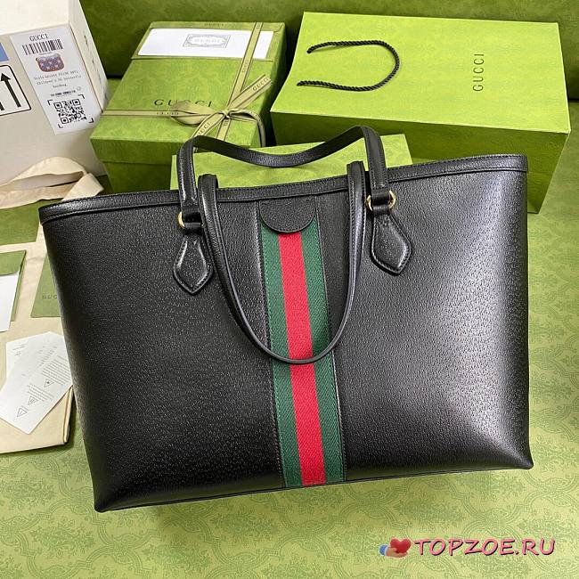 GUCCI OPHIDIA GG GRAIN LEATHER MEDIUM TOTE BLACK 631685 SIZE 38 CM - 1