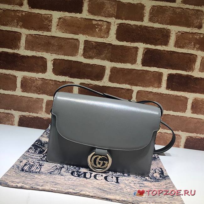 GUCCI GG RING SHOULDER BAG GRAY LEATHER 589474 SIZE 24 CM - 1