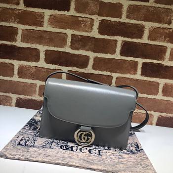 GUCCI GG RING SHOULDER BAG GRAY LEATHER 589474 SIZE 24 CM