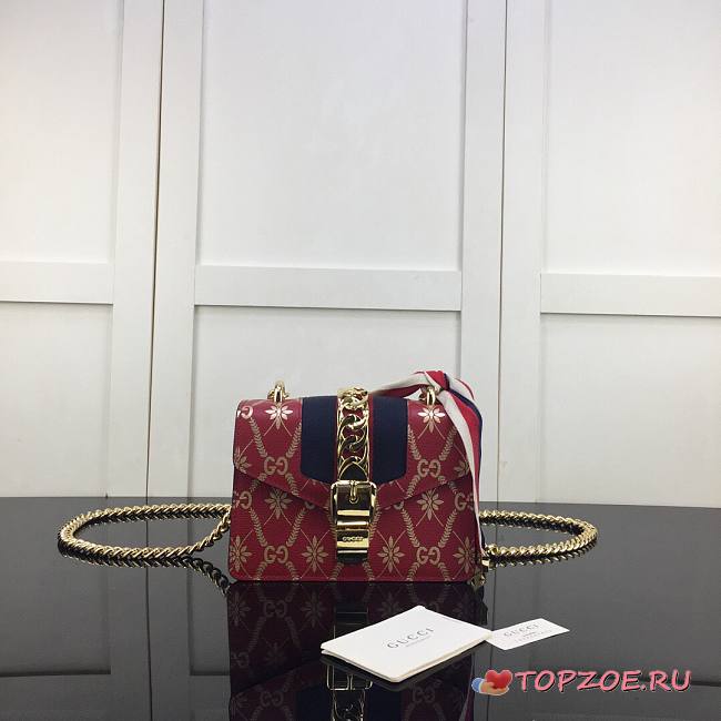 GUCCI SYLVIE MINI CHAIN BAG RED 431666 SIZE 19 CM - 1