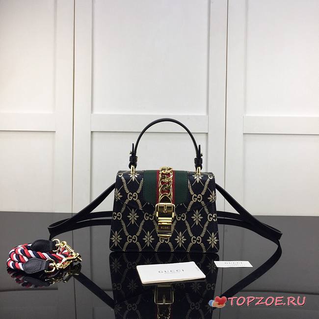 GUCCI SYLVIE MINI HANDLE CHAIN BAG BLACK 470270 SIZE 20 CM - 1