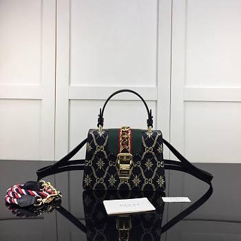 GUCCI SYLVIE MINI HANDLE CHAIN BAG BLACK 470270 SIZE 20 CM