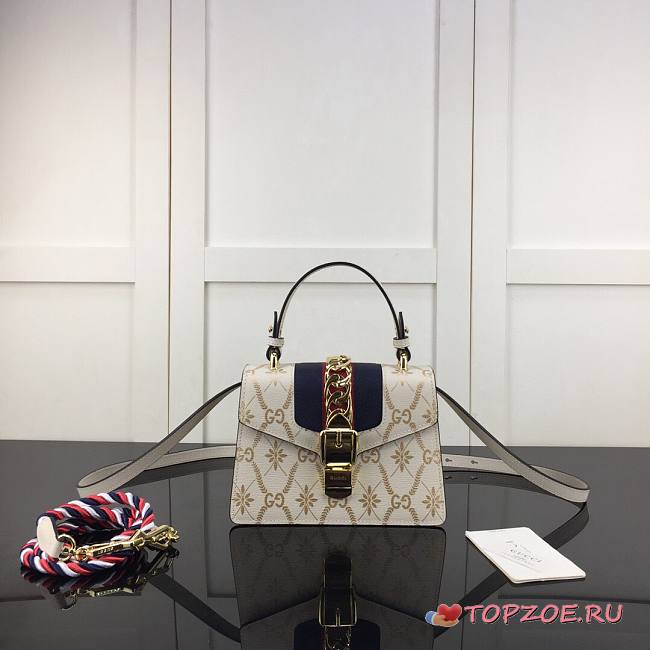 GUCCI SYLVIE MINI HANDLE CHAIN BAG WHITE 470270 SIZE 20 CM - 1