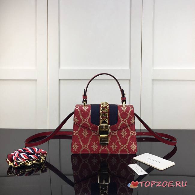 GUCCI SYLVIE MINI HANDLE CHAIN BAG RED 470270 SIZE 20 CM - 1