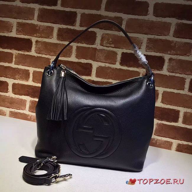 GUCCI SOHO CHAIN TASSEL SHOULDER BAG BLACK 408825 SIZE 35 CM - 1