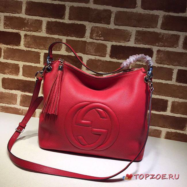 GUCCI SOHO CHAIN TASSEL SHOULDER BAG RED 408825 SIZE 35 CM - 1