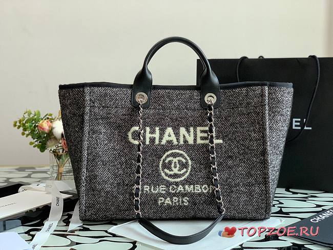 CHANEL DEAUVILLE TOTE BAG BLACK 38 CM - 1