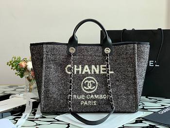 CHANEL DEAUVILLE TOTE BAG BLACK 38 CM