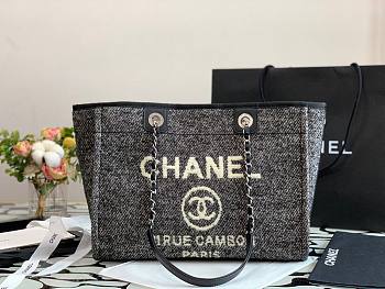 CHANEL DEAUVILLE TOTE BAG BLACK 34 CM